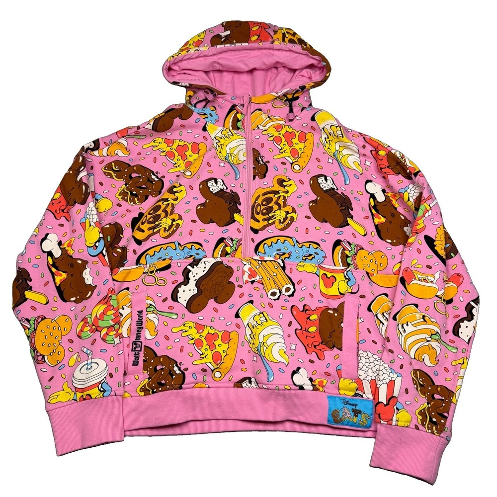 Disneyland Disney Eats Pink Half Zip Pullover Hoodie Hooded Sweatshirt Size L